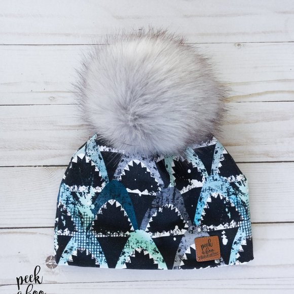 Peekaboo Homemade Removable Pompon Blue Sharks 3 Season Toque - Picture 1 of 1